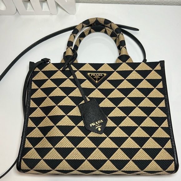 Small Prada Symbole embroidered fabric handbag - Picture 6 of 13